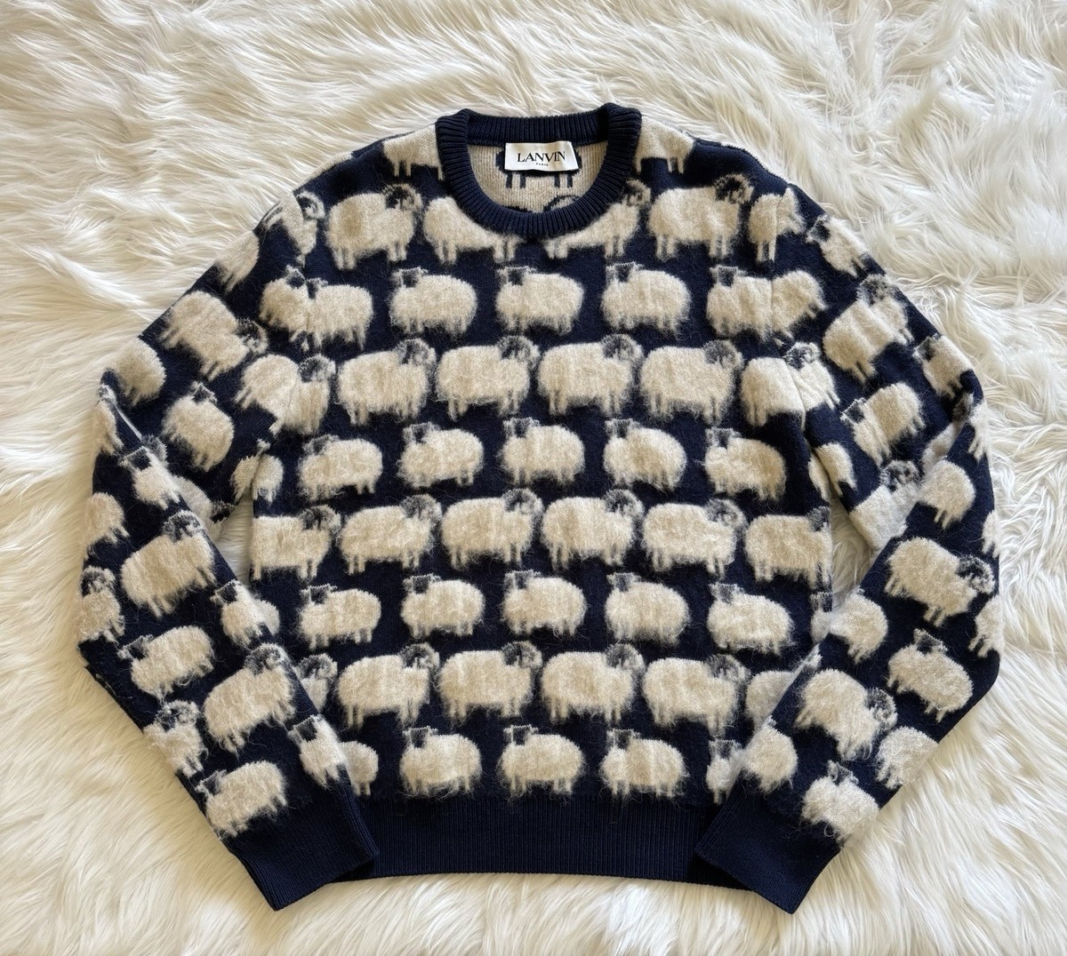 Lanvin Sheep Sweater Pullover Knit Wool Alpaca Cashmere Blue