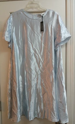 Mini Vestido BANANA REPUBLIC Talla XL Aurelia Trapecio Satinado Manga Corta Azul Hielo Foto 1 de 4