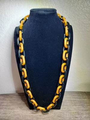 Orange & Black Andrew Chanski USA  Hand Blown Glass Infinity Chain  Necklace 25" - Image 1 of 4