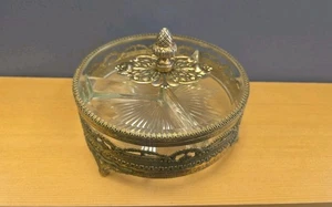 Plato de caramelo/baratija dividido de vidrio de latón estilo Regencia Maston Ormolu de colección sin firmar - Imagen 1 de 19