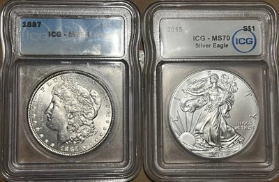 ICG Graded 1887 MS64 Morgan And 2015 MS70 Silver Eagle-GREAT PRICE - Image 1 of 4
