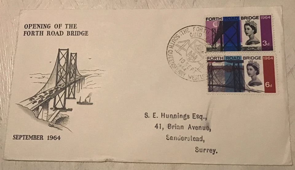 GB QEII 1964 Forth Road Bridge Ord FDC South Queensferry SHS Typed Add Cat £40 - Image 1 of 3