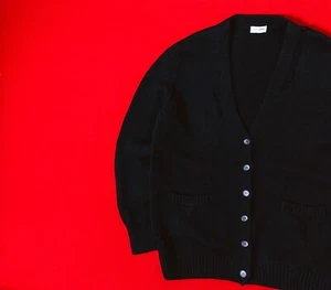 SAINT LAURENT Women 100% Cashmere Black Distressed Sweater Size M Cardigan - Picture 1 of 19