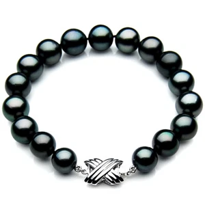 High Quality 9-11mm Cultured Black Pearl Bracelets Pacific Pearls® Gifts For Mom - Picture 1 of 6