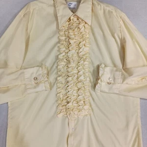 Vintage After Six Butter Yellow Pastel Ruffled Tuxedo Shirt Size L2 70's HOCO - Picture 1 of 9