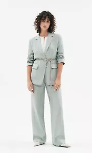 anna thomas "Gatteo" 100% linen pinstripe blazer in mint size UK16 - Picture 1 of 14