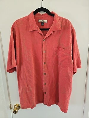 Camisa Tommy Bahama Hombres Grande Roja Rosa Bambú Floral Hawaiana Seda Beach Resort Foto 1 de 4