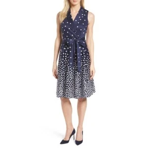 NWT Womens Size 10 Anne Klein Scattered Polka Dot Notch Collar Wrap Dress NEW - Picture 1 of 8