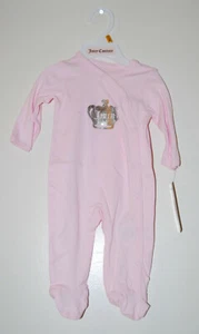 NWT Juicy Couture Infant Girls Pink LS Crown Logo Full Length Romper 0-3M - Picture 1 of 10