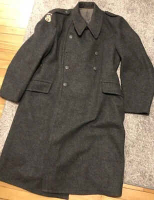 Vintage 1963 Military Trench Coat Long Gray Wool Danish Civilforsvaret M KL II - Image 1 of 4