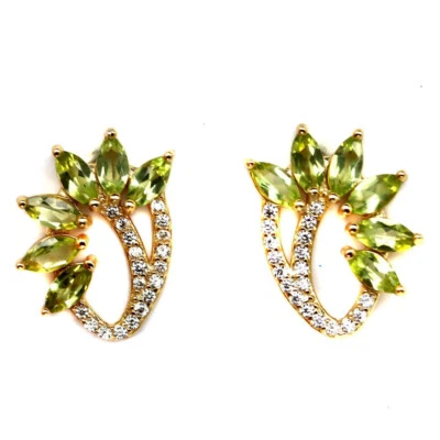 Ohrringe mit natürlichen Navette Peridots 925 Sterling Silber/ Gold Plated - Bild 1 von 3