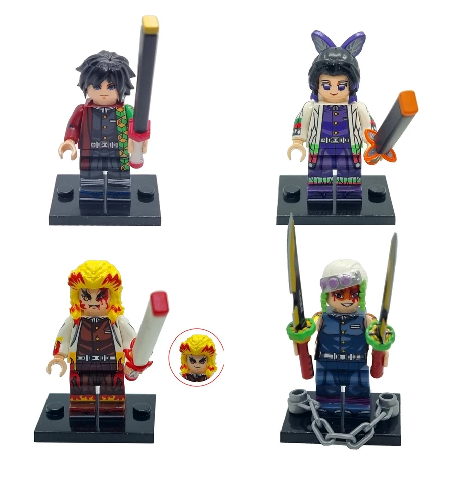 MARKENLOS Demon Slayer Bausteine Klemmsteine 4 Figuren Tanjiro Set-1 kompatibel Manga