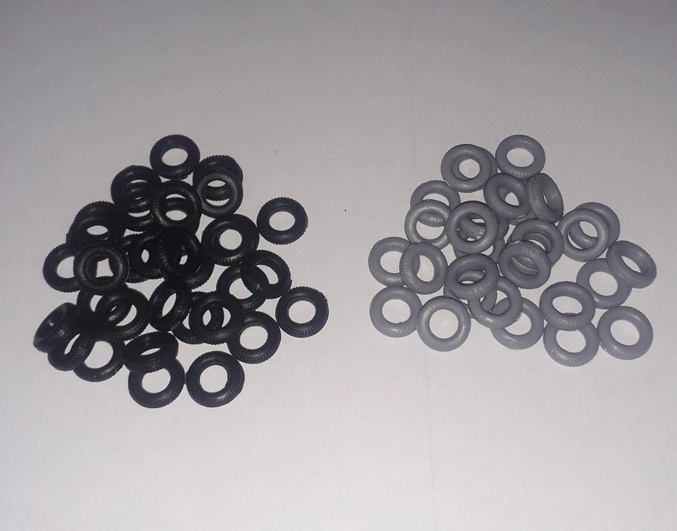 Matchbox 1-75 Reproduction 10mm O/D Hard Black Grey Plastic Tyres Various Models - Image 1 of 1