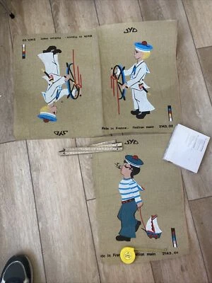 3 Anciennes Toiles A Broder Canevas A Faire Marin Enfant Matelot Jyd France  - Photo 1/4