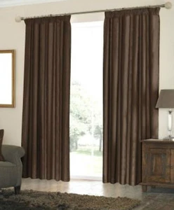 LUXURIOUS COTTON SATIN FINISH CURTAINS ,in CHOCOLATE BROWN LINED 66"X90" #6197 - Picture 1 of 4