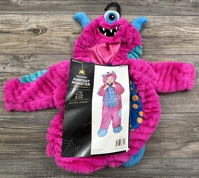 New Toddler Monster Jumpsuit Hooded Costume Pink Blue Plush Outfit 12-18 Months - Image 1 of 4