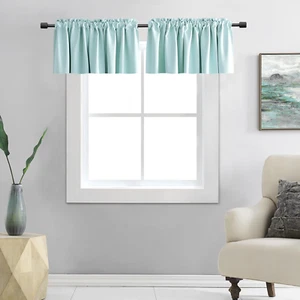 2 Panels Room Darkening Aqua Valances for Windows - Rod Pocket Kitchen Window Tr - Picture 1 of 7