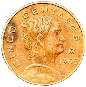 1965 Mexico Coin Five Cents Cinco Centavos 5c Mexican Old Coins FREE SHIPPING - Picture 1 of 5