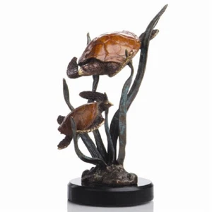 Tortuga's Pride Double Sea Turtles Sculpture Statue Brass Marble~ SPI Home 80099 - Picture 1 of 3