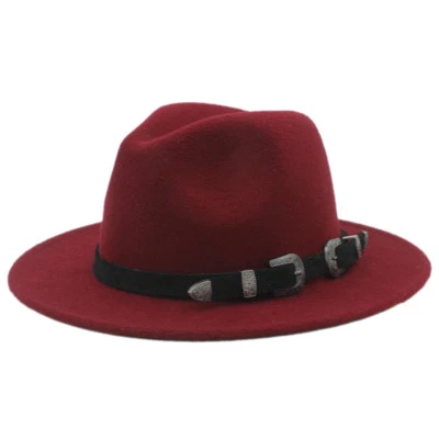 Unisex Lana Panamá Sombrero Ala Rígida Jazz Iglesia Fedora Gorra Cuero Negro Cinturón Banda Foto 1 de 4