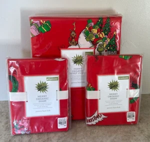 Pottery Barn Kids MERRY Grinch red cotton FULL QUEEN duvet cover SHAMS - Picture 1 of 2