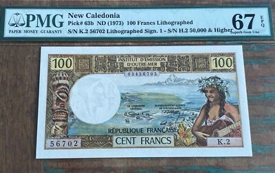 New Caledonia 100 Francs ND 1973 63b PMG 67EPQ - Image 1 of 2