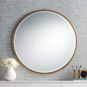 Belinda Round Vanity Wall Mirror Vintage Beveled Antiqued Gold Frame 34" Wide - Picture 1 of 7