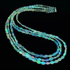 A++++ Nature Fire Opal Smooth Oval Shape Gemstone Beads Handmade Necklaces 18'' - Picture 1 of 12