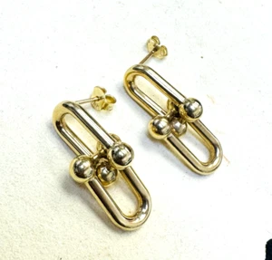 14K Yellow Gold Long Unique Link Chain Earrings - Picture 1 of 3