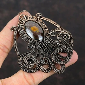 Marra Mamba Tiger Eye Copper Gift For Mother Wire Wrapped Octopus Pendant 3.39" - Picture 1 of 6