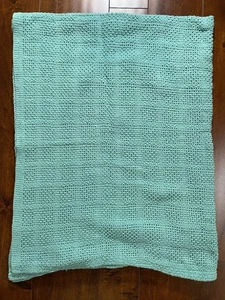 Vintage Waffelmuster Babydecke Strick blau Baumwolle 46" x 38" - Bild 1 von 11