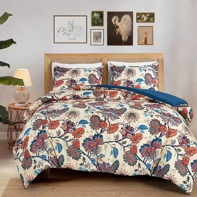 NUEVO Juego de cama edredón y farsa Anthropologie rojo azul floral Queen/King Boho Foto 1 de 4