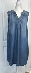 LIZ LANGE MATERNITY Sleeveless Chambray Dress Tunic L Minimalist Boho Casual - Picture 1 of 14