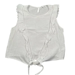 Tribal Jeans Top Large White Sleeveless Tie Front Cotton Muslin Gauze Boho Lace  - Picture 1 of 12