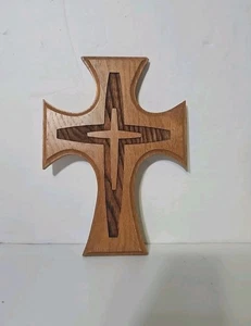 Cruz de madera MCM hecha por cuenco de nogal de fábrica vintage vacaciones o Navidad - Imagen 1 de 4