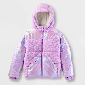 Kids' Solid Puffer Jacket - Cat & Jack Lavender S - Picture 1 of 3