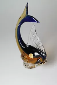 Wunderschöner Murano Glas Fisch auf Sockel Vitrinen stück 60er 70er höhe 24,5 - Bild 1 von 4