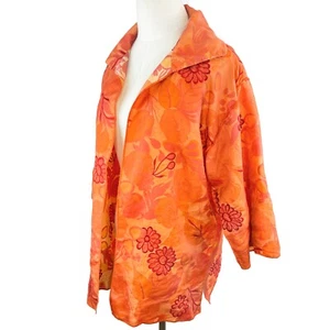 Vintage 1960's Orange Flower Power Kimono Sleeve Light Jacket - Picture 1 of 8
