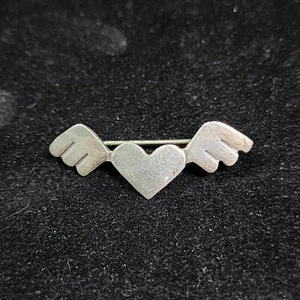 Herz mit Flügeln Sterlingsilber Pin signiert A & Jm Mexiko - Bild 1 von 3
