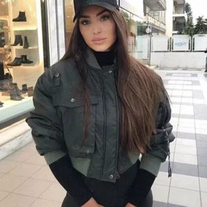 Bomber Jacket Zipper Long Fashion Short Women's Jacket and Autumn Sleeve  Winter - Picture 1 of 13