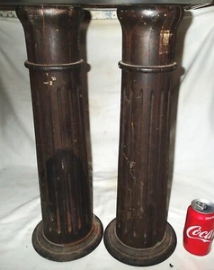 TWO ANTIQUE VICTORIAN HOME WOOD FLUTED TAPERED POST COLUMN FURNITURE TABLE ART - Picture 1 of 15