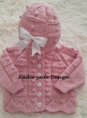 KADIE-JADE Baby Knitting Pattern #75 -To make Cardigan & Hat in sizes 0-3/3-6m