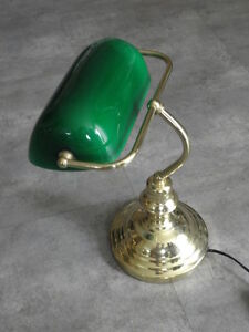 vintage retro lamp BANKERS GREEN GLASS light brass gold desk table lamp