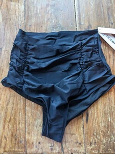 Cocopear Womens Swim Bottoms Large Solid High Waist Black Rouche Swimsuit - Picture 1 of 5