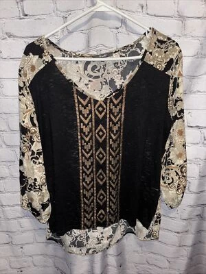 MISS ME 女式黑色花卉佩斯利束腰外衣,尺寸 L — 第 1/4 张图片