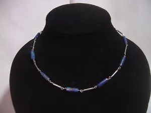 NAVAJO-Beautiful vintage Solid silver vintage lapiz lazuli necklace-16" rare - Picture 1 of 11