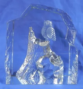Strombergshyttan Sculpture, Owl P251, Swedish Crystal Block 6.25"x5.75"x2.5" Exc - Picture 1 of 12