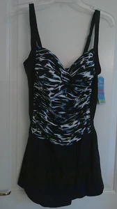 Swim Solutions Twist-Front black & white Tummy-Control Swimdress Size 18 NWT - Picture 1 of 9