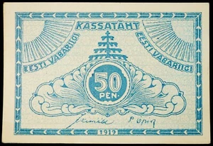 ESTONIA P42a 50 PENNI ND (1919)  Republic of Estonia Treasury Note - Picture 1 of 2