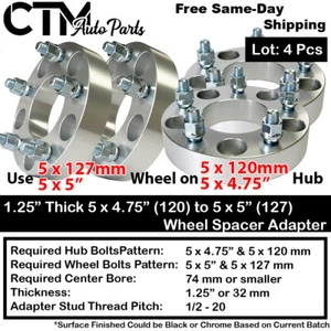 4P 1.25" THICK 5x4.75(5x120) TO 5x5(5x127) WHEEL SPACER ADAPTER FIT JAGUAR&MORE  - Picture 1 of 4